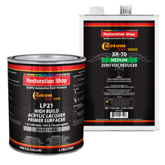Premium High Build Acrylic Lacquer Primer Surfacer & 0 VOC Compliant Reducer, 1 Gallon Kit - Fast Filling, Drying, Easy Sanding, Excellent Adhesion - Apply Over Metal Steel, Body Filler Putties, Automotive Industrial