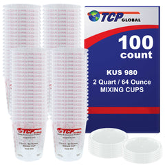 Paint Mixing Cups Plastic Measuring Cup Epoxy Resin, Disposable or Reusable, 64-Ounce (2-Quarts) - Box of 100 - Graduated, Mixing Ratios, Automotive Painting Acrylic Art Crafts
