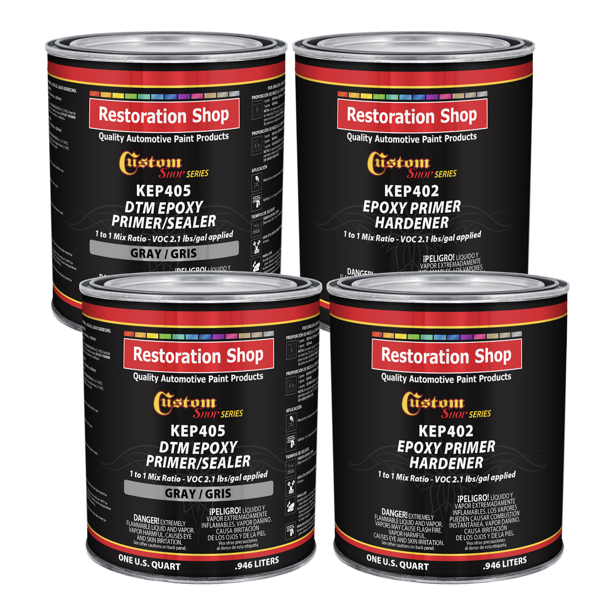 Gray Epoxy Primer & Sealer 2.1 VOC (Gallon Kit) Anti-Corrosive DTM High-Performance Primer for Automotive & Industrial Use - Includes Hardener