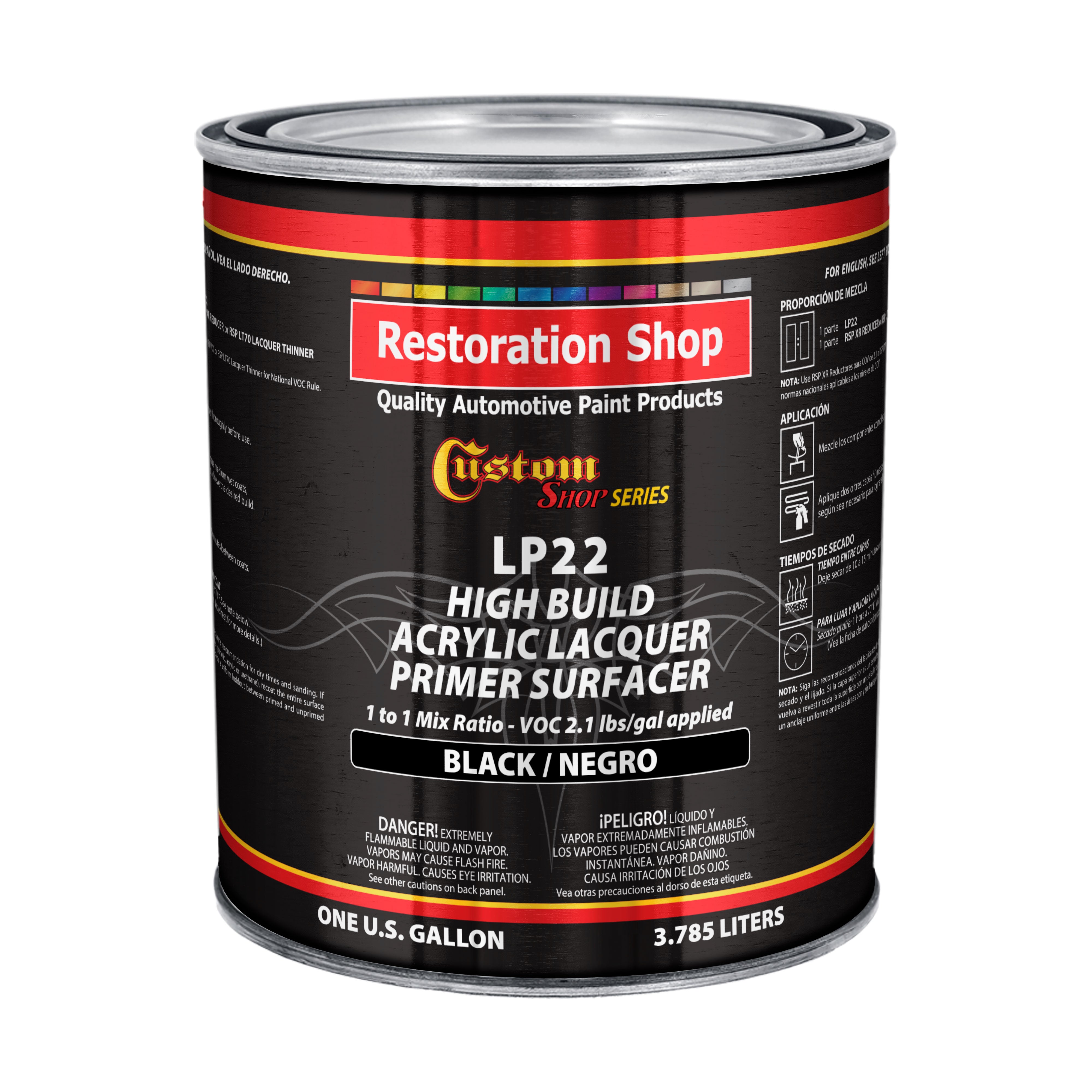 Premium High Build Black Acrylic Lacquer Primer Surfacer, 1 Gallon - Fast Filling, Drying, Easy Sanding, Excellent Adhesion, Apply Over Metal Steel