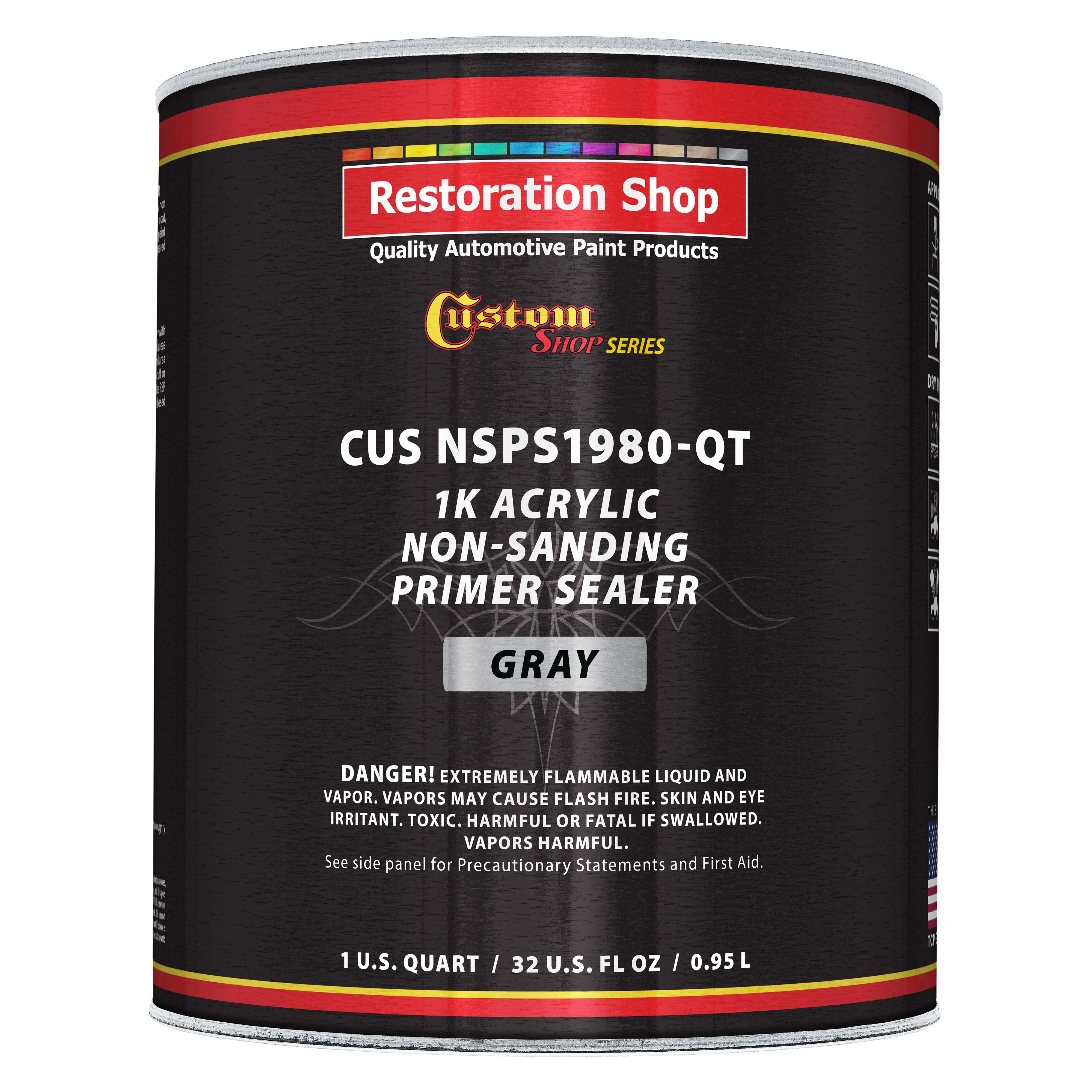 Premium 1K Acrylic Non-Sanding Primer Sealer Paint, Color Gray, 1 Quart - Fast Drying, Ready-To-Spray, Apply Over Automotive Primer Surfacers, Sanded