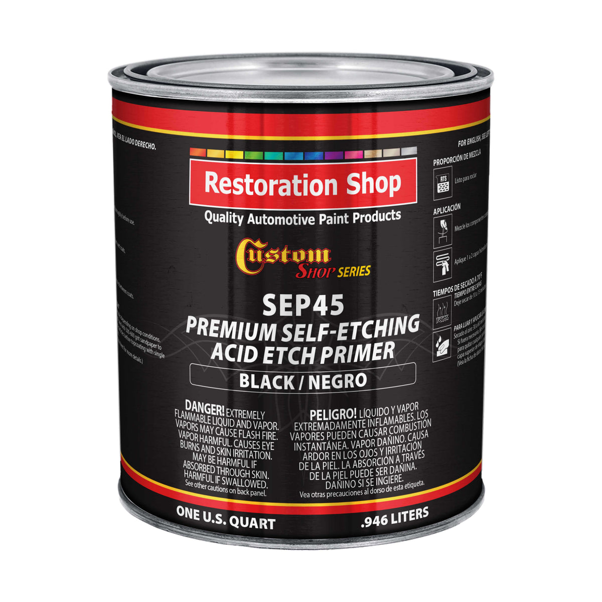 Premium Self Etching Acid Etch Primer, 1 Quart, Black - Ready to Spray Paint, Excellent Adhesion to Bare Metal, Steel, Aluminum,Fiberglass