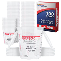 Custom Shop Paint Mixing Cups, 10-Ounce (Box of 100) - Plastic Measuring Cups for Liquids, Automotive Painting, Epoxy Resin, Acrylic Arts, Crafts, Disposable or Reusable, Graduated, Mixing Ratios