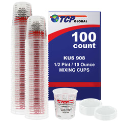 Custom Shop/TCP Global - Box of 100 - Mix Cups - 1/2 Pint size - 10 ounce Volume Paint and Epoxy Mixing Cups - 12 Lids