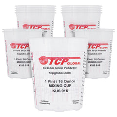 Custom Shop Paint Mixing Cups, 16-Ounce (12 Pack) - Plastic Measuring Cups for Liquids, Automotive Painting, Epoxy Resin, Acrylic Arts, Crafts, Disposable or Reusable, Graduated, Mixing Ratios