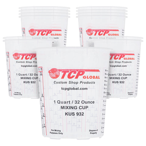 Custom Shop Paint Mixing Cups, 32-Ounce (12 Pack) - Plastic Measuring Cups for Liquids, Automotive Painting, Epoxy Resin, Acrylic Arts, Crafts, Disposable or Reusable, Graduated, Mixing Ratios
