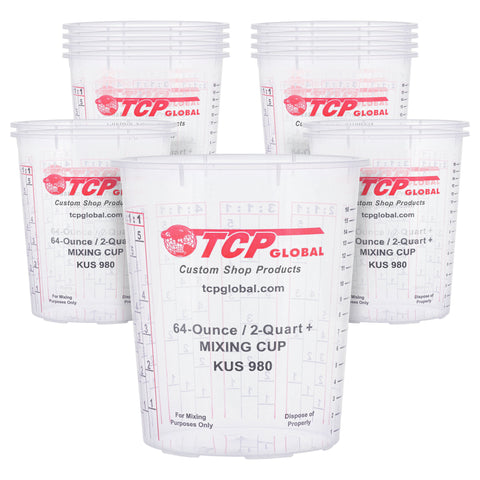 Custom Shop Paint Mixing Cups, 64-Ounce (12 Pack) - Plastic Measuring Cups for Liquids, Automotive Painting, Epoxy Resin, Acrylic Arts, Crafts, Disposable or Reusable, Graduated, Mixing Ratios