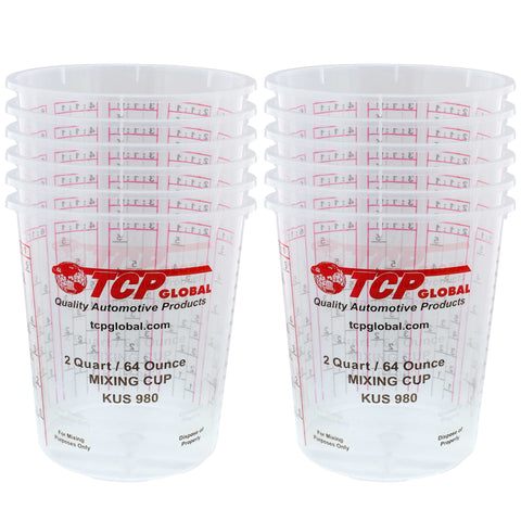 Paint Mixing Cups Plastic Measuring Cup Epoxy Resin, Disposable or Reusable, 64-Ounce (2 Quarts) - Pack of 12 - Graduated, Mixing Ratios, Automotive Painting Acrylic Art Crafts