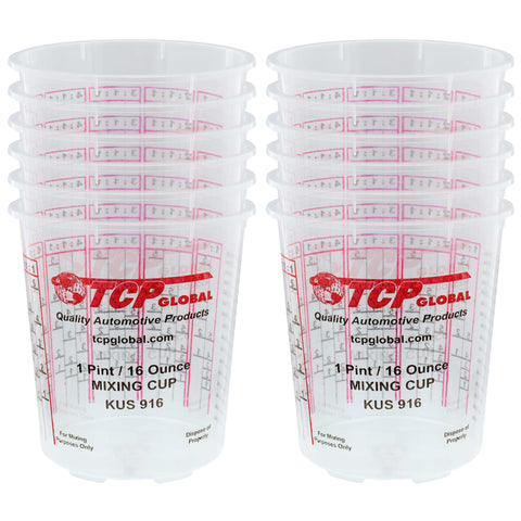 Paint Mixing Cups Plastic Measuring Cup Epoxy Resin, Disposable or Reusable, 16-Ounce (Pint) - Pack of 12 - Graduated, Mixing Ratios, Automotive Painting Acrylic Art Crafts