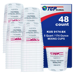 Case of 48 - Mix Cups - 5 Quart size - 174 ounce Volume Paint and Epoxy Mixing Cups - Mix Cups Are Calibrated with Multiple Mixing Ratios