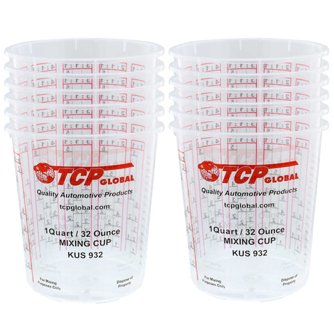 Paint Mixing Cups Plastic Measuring Cup Epoxy Resin, Disposable or Reusable, 32-Ounce Quart - Pack of 12 - Graduated, Mixing Ratios, Automotive Painting Acrylic Art Crafts
